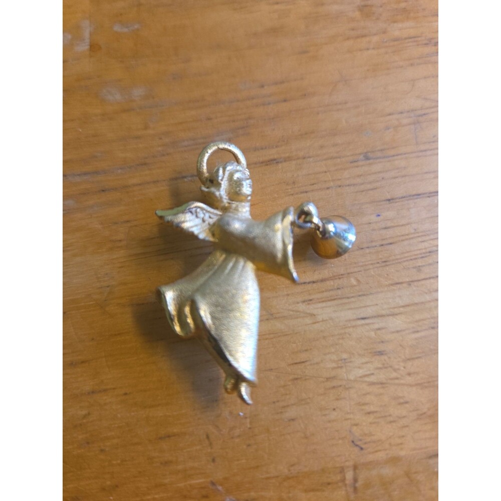 Vintage Angel With Halo and bell Christmas Goldtone Pin